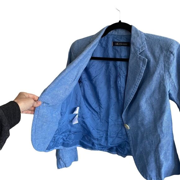 ANNE KLEIN Linen Cropped Blazer Blue XS - Picture 3 of 7